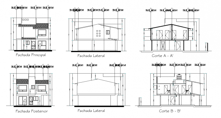 Traditional house working drawing in dwg file.