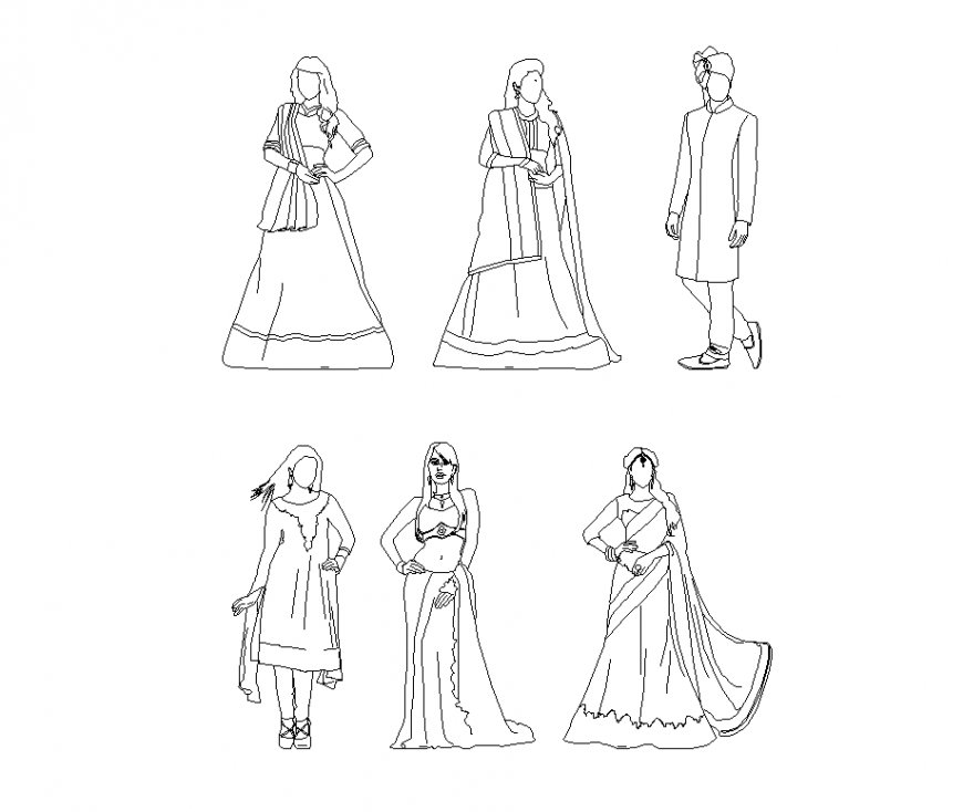 Traditional Indian Men and Women Block CAD Drawing AutoCAD DWG File