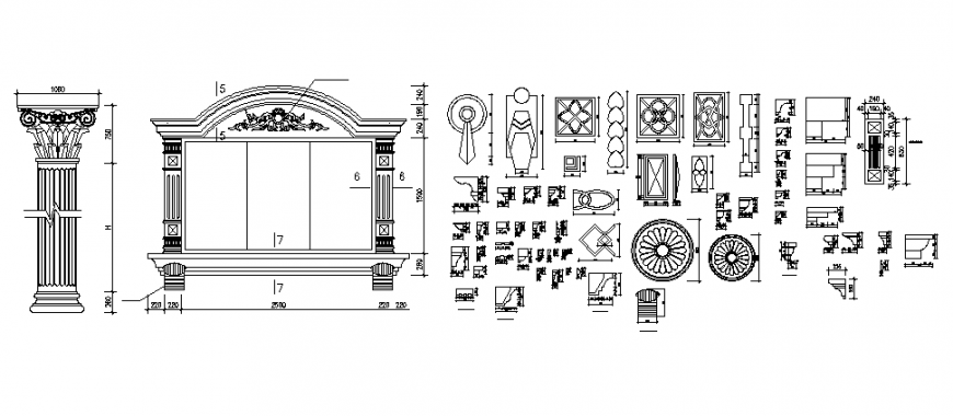 Traditional pillar and window section design details dwg file