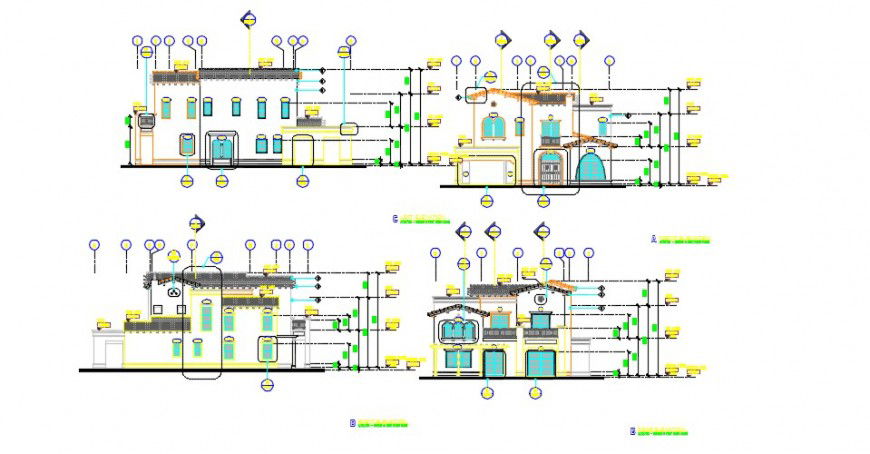Traditional sectional 2d front elevation dwg file