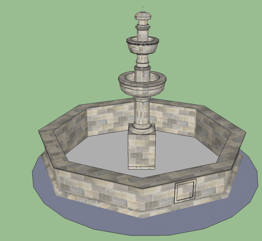 Traditional shape fountain 3d drawing in skp file.