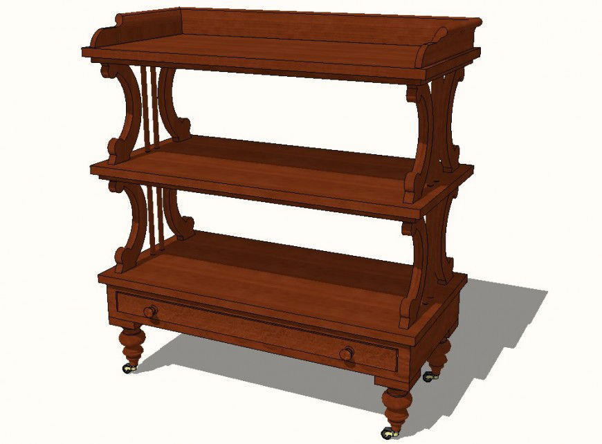 3d model of traditional table and shelves CAD furniture block layout sketch-up file
