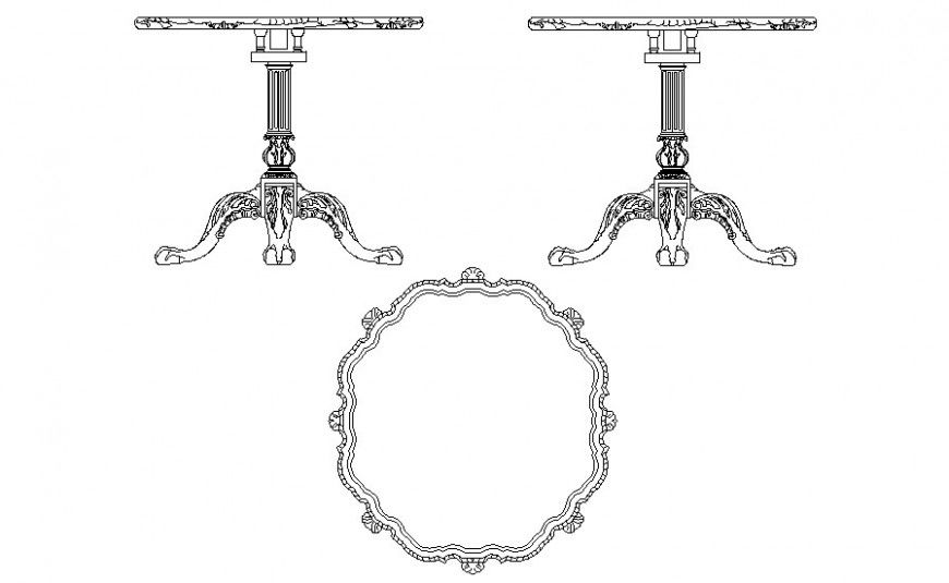 Traditional table elevation 2d drawing in autoacd software