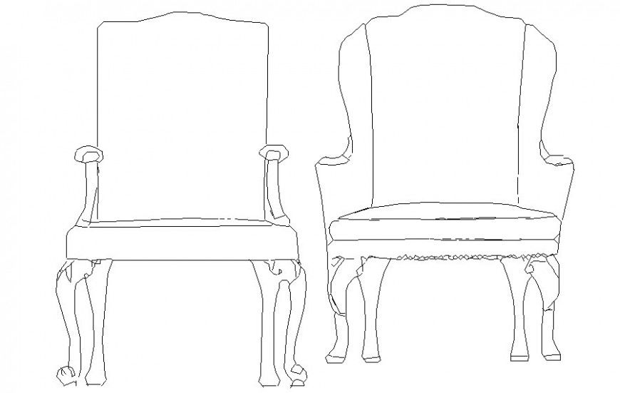 Traditional wooden chair detail elevation drawing 2d view in autocad
