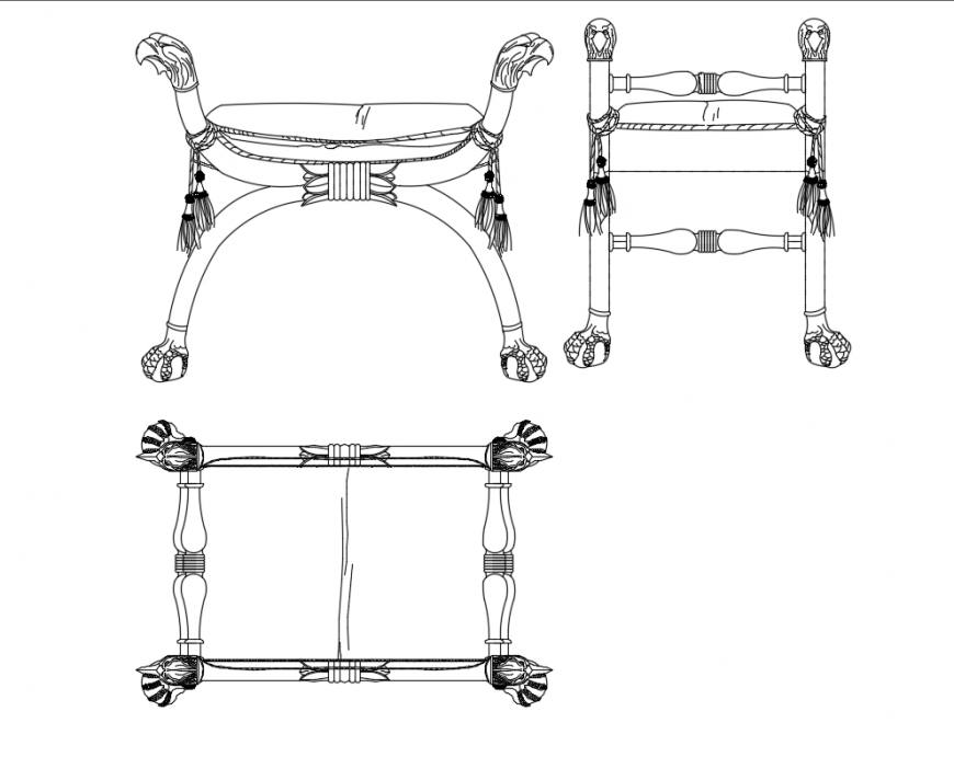 Traditional wooden stool cad block details dwg file
