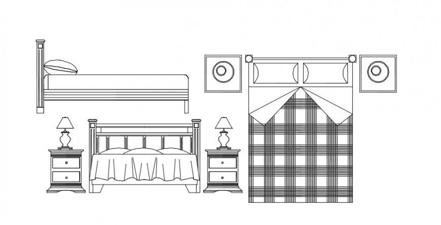 Traditonal cocnept of beds, front and top view details dwg file