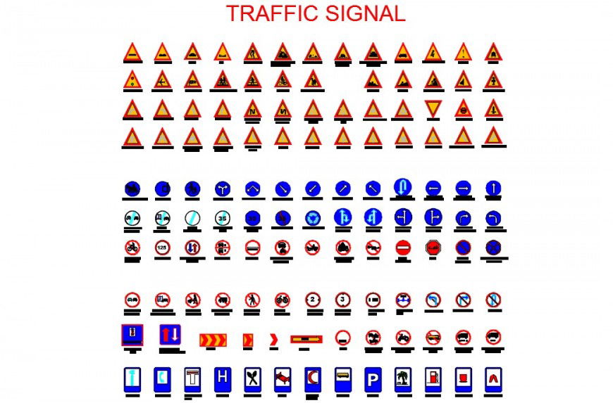 Traffic signal signs 2d cad block detailing dwg file