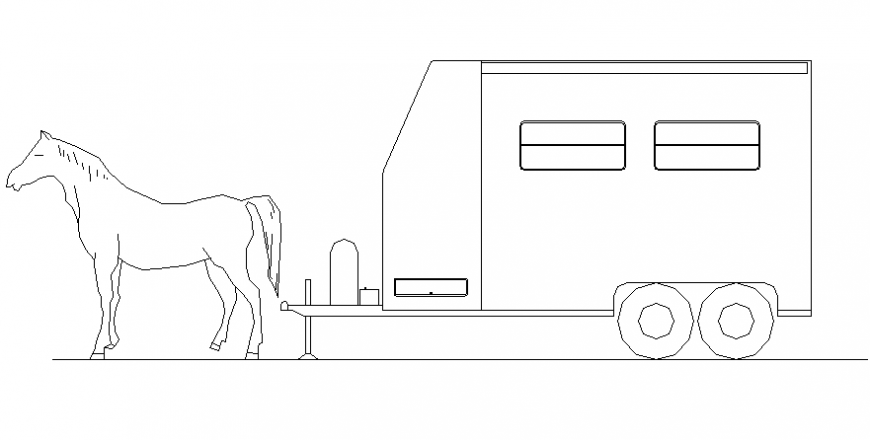Trailer elevation with horse AutoCAD block dwg file