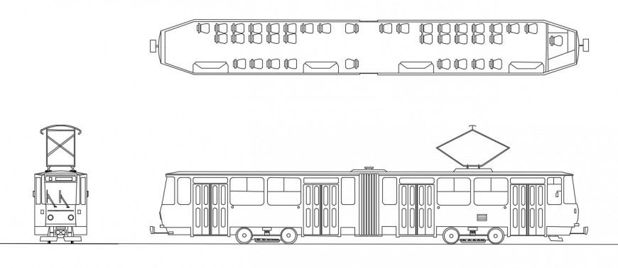 Train all sided elevation cad drawing details dwg file