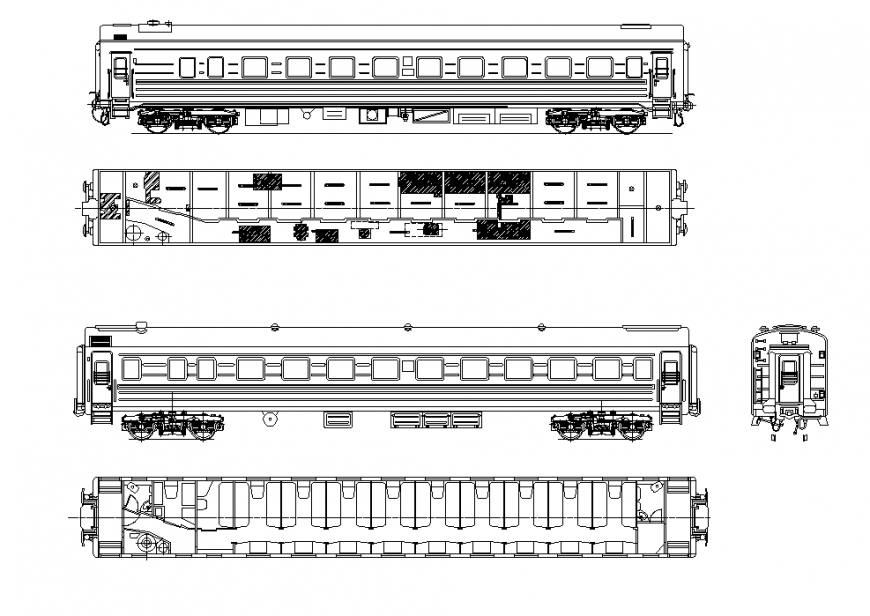 Train cabin detail elevation 2d view layout autocad file