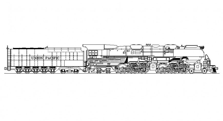 Train engine 2d drawing view in autocad software