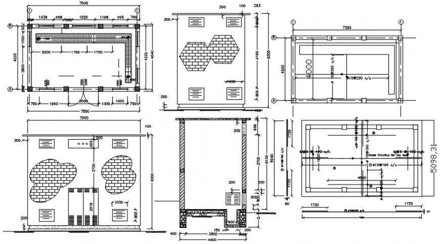 Transformer house 2d CAD plan elevation drawing dwg file