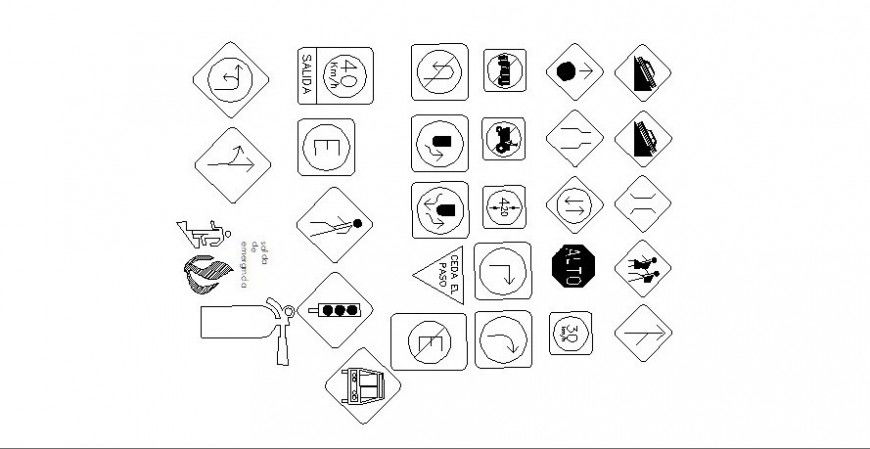 Transport related different sign board in AutoCAD file