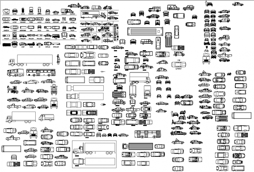 Transport vehicle plan and elevation blocks in dwg file.