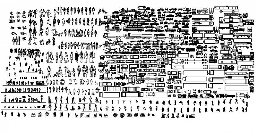 Transportation blocks and people drawing in autocad