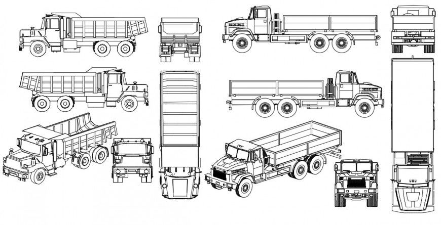 Transportation trucks all sided elevation block cad drawing details dwg file