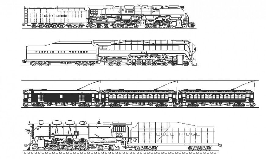 Transportation units drawing of the train in autocad