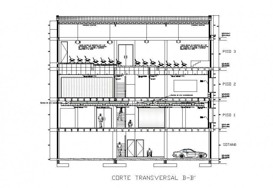 Transverse sectional details of chamber of commerce of florence dwg file