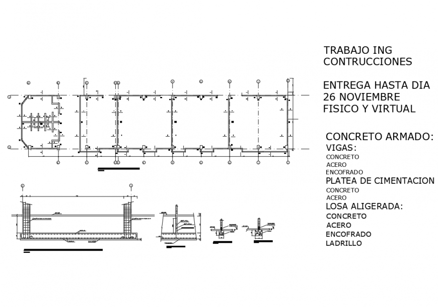 Transverse sectional details with foundation and slabs dwg file