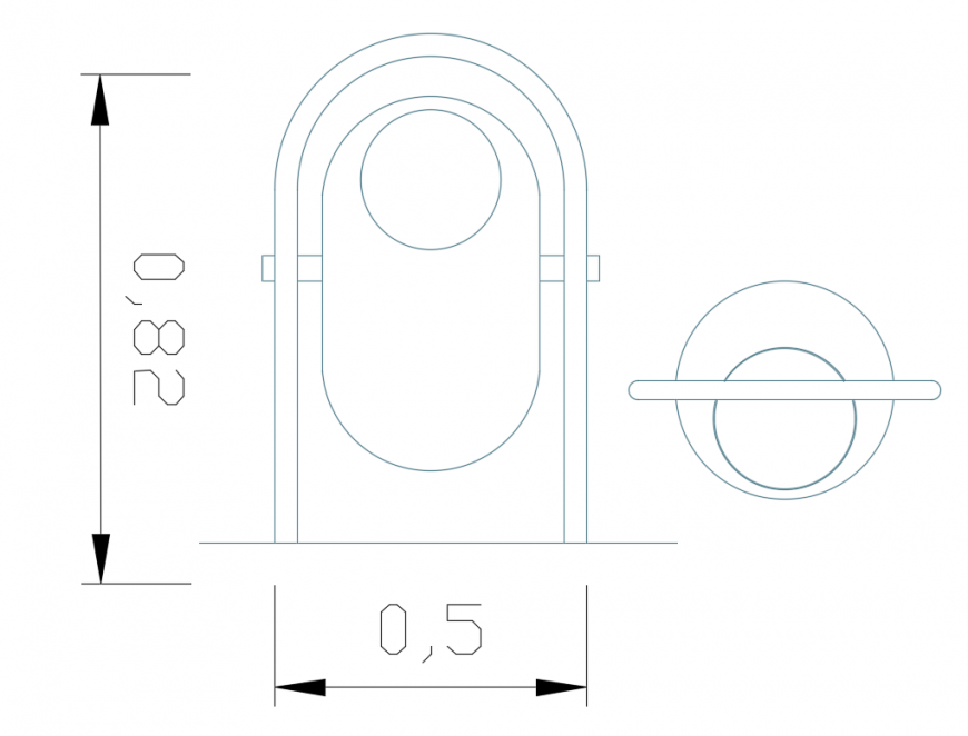 Trash bin can front and top view design cad block details dwg file