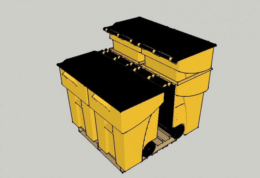 Trash container 3d elevation cad block details skp file