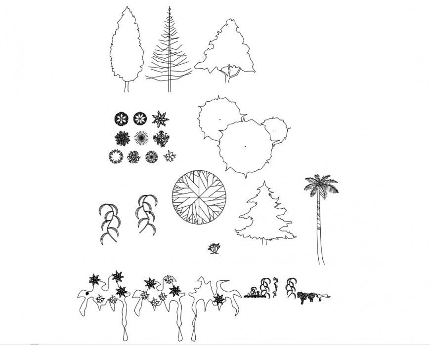 Tree and plants 2d elevation blocks drawing details dwg file