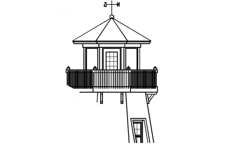 Tree house 2d front elevation dwg file