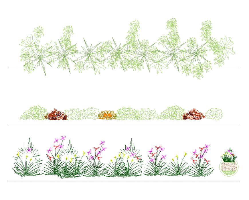 Tree plant different types of design dwg file