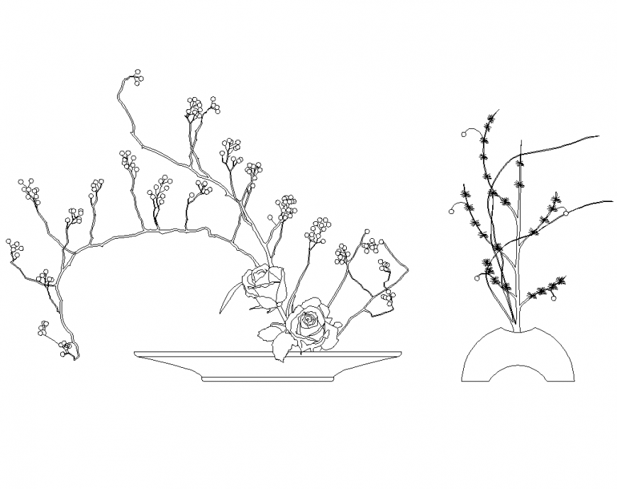 Tree plant elevation with block design dwg file