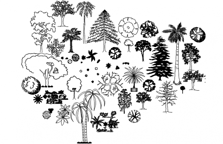 Tree plants and tree elevation blocks cad drawing details dwg file