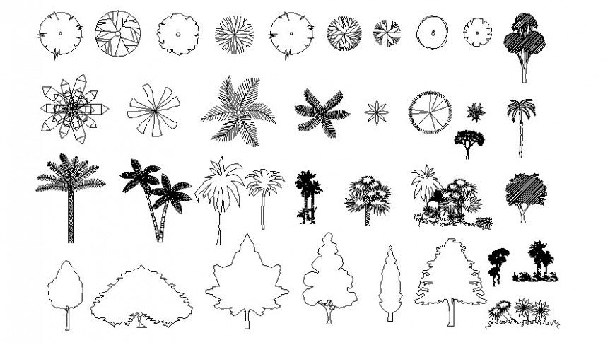 Trees elevation 2d drawing in autocad software