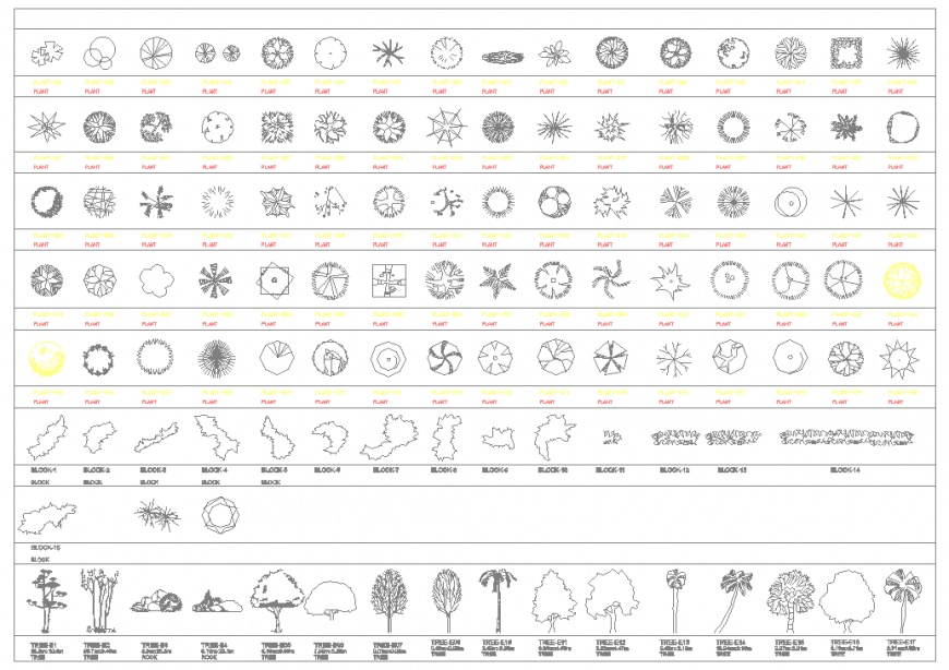 Trees planting plan with detail dwg file.
