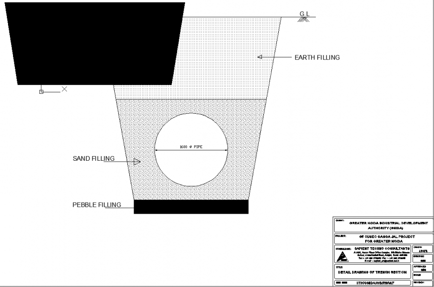 Trench section detail drawing in dwg AutoCAD file.