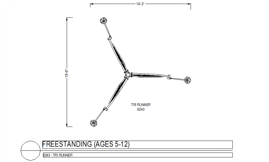 Tri runner design with a freestanding view with dimension and design dwg file