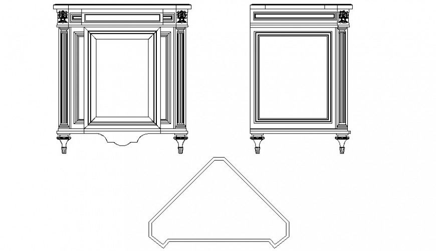 Triangle cabinet details elevation 2d view in autocad