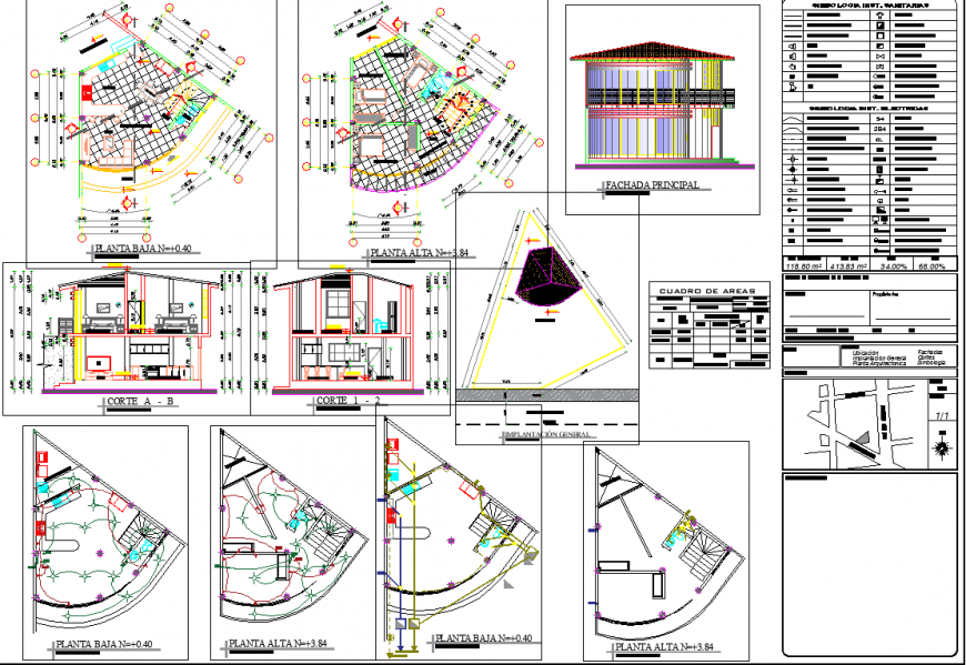 Triangle house plot detail drawing in dwg AutoCAD file.