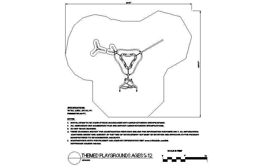 Triangle shape framing area in the design of themed playground dwg file