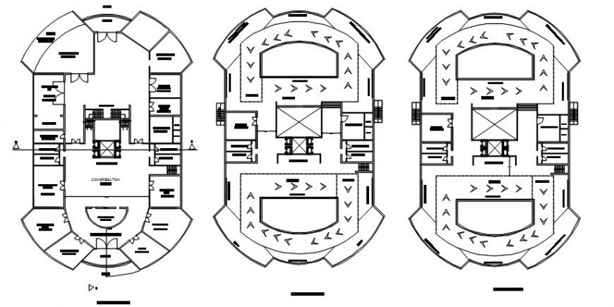 Tribal museum three floor distribution plan drawing details dwg file