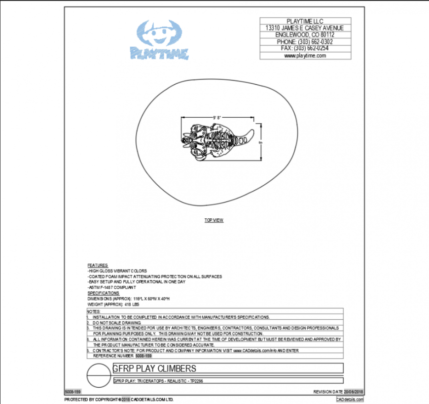 Triceratops realistic top view water animal cad block design dwg file