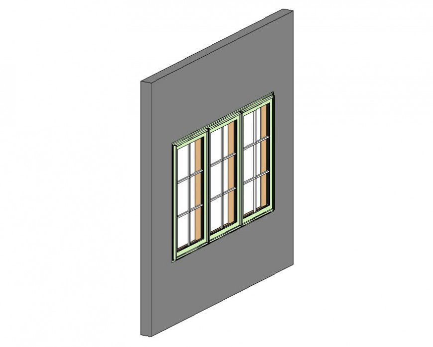 Triple panel windows detail CAD block layout Revit file