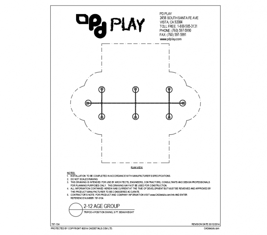 Tripod four position swings play equipment details for garden dwg file