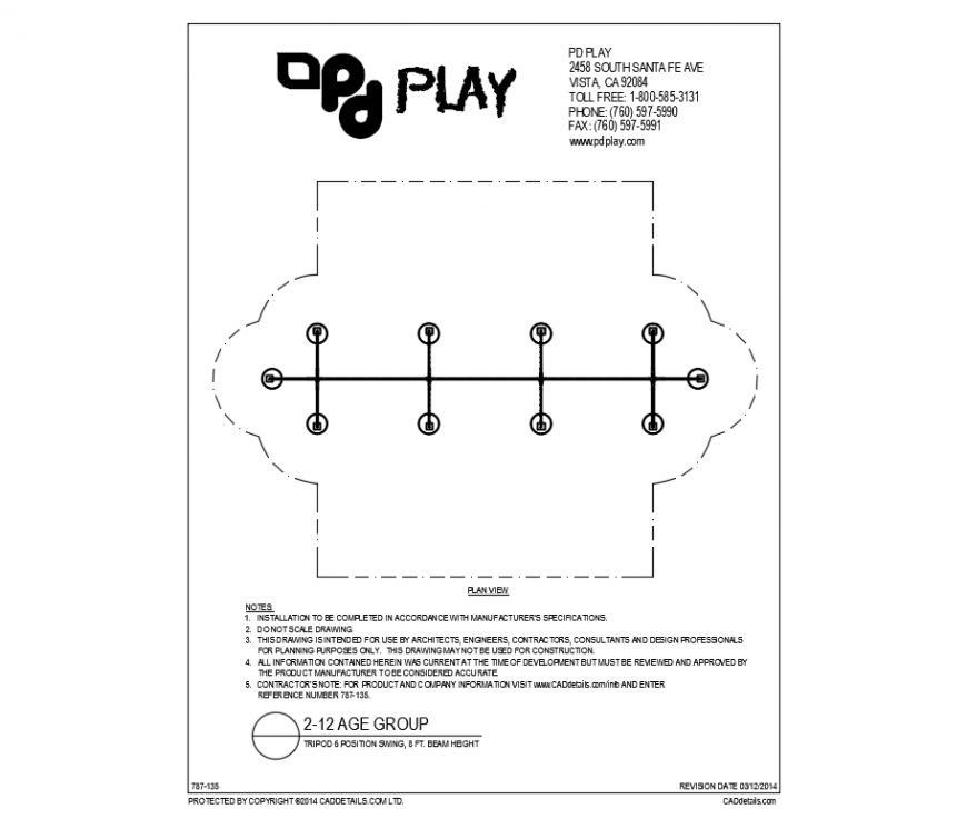 Tripod six position swings equipment details of park dwg file