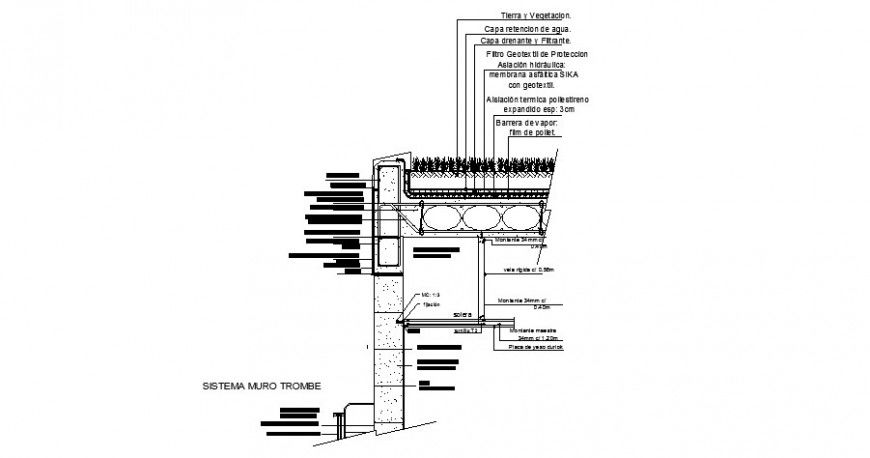 Tromb wall construction cad drawing details dwg file