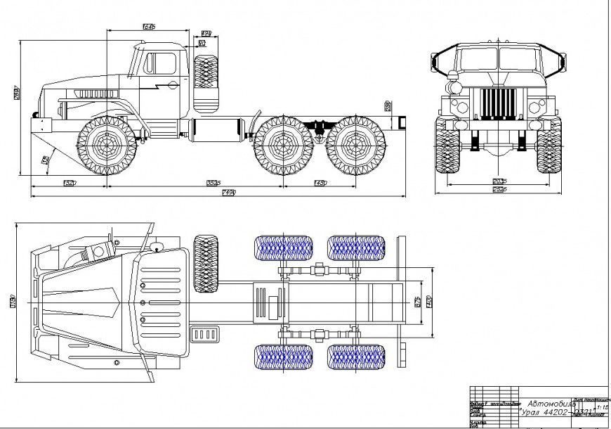 Truck plan and elevation drawing in dwg file.