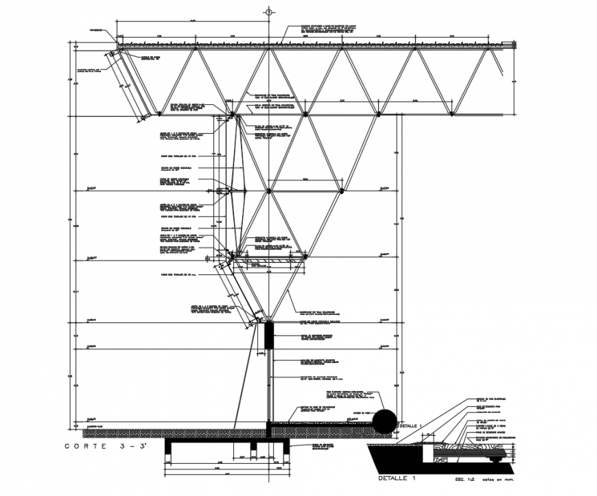 Truss area elevation with structure view dwg file