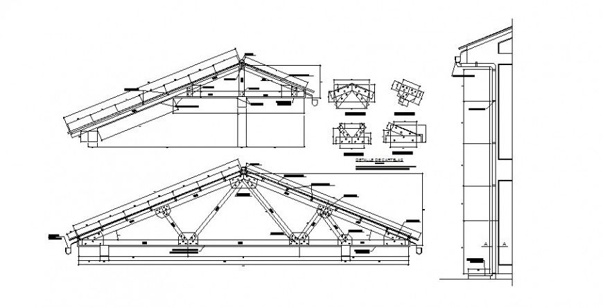 Truss elevation and side view with structure in AutoCAD