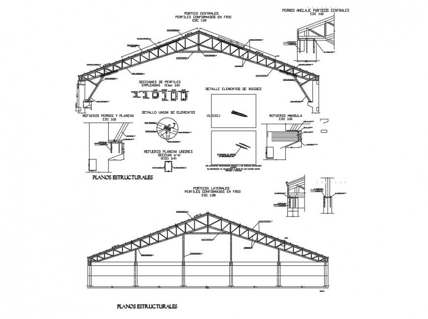 Truss for roof structure and construction cad drawing details dwg file