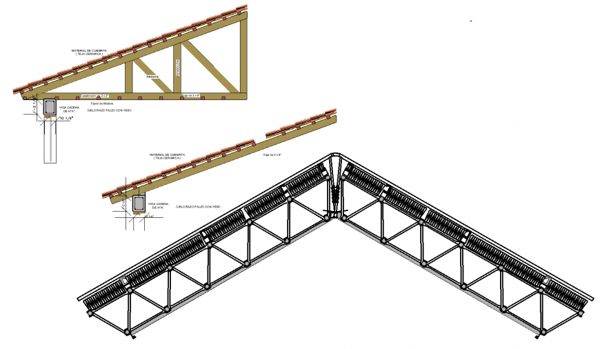 Truss roof detail; section drawing in dwg file.