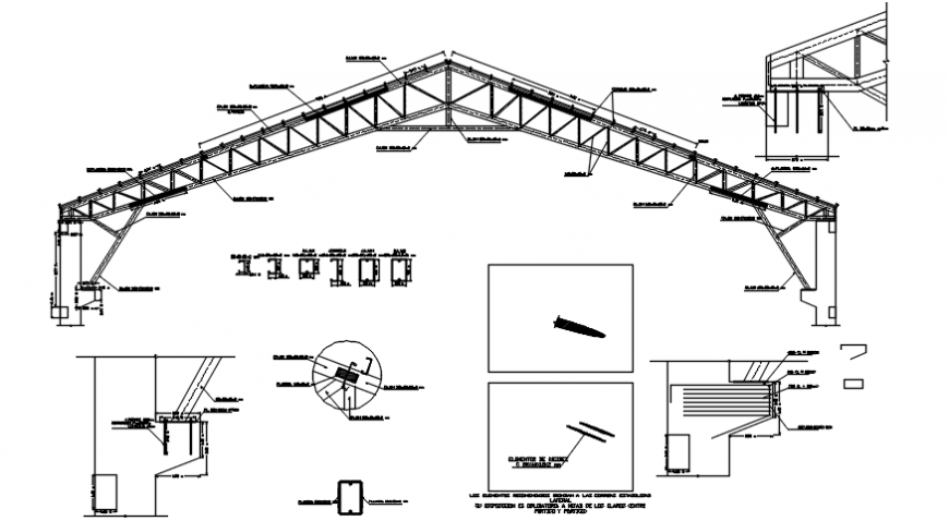 Truss roof for college section and structure details dwg file