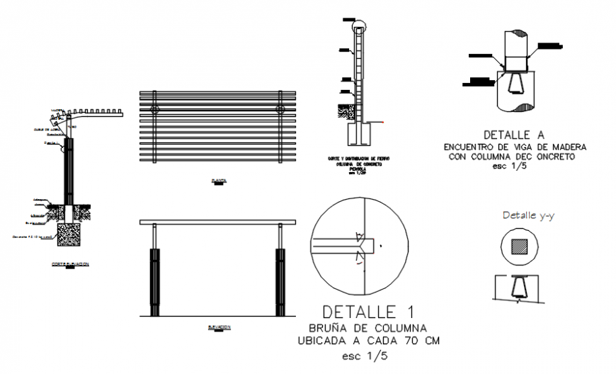 Tube and wooden structure of pergola for park in file of auto cad software